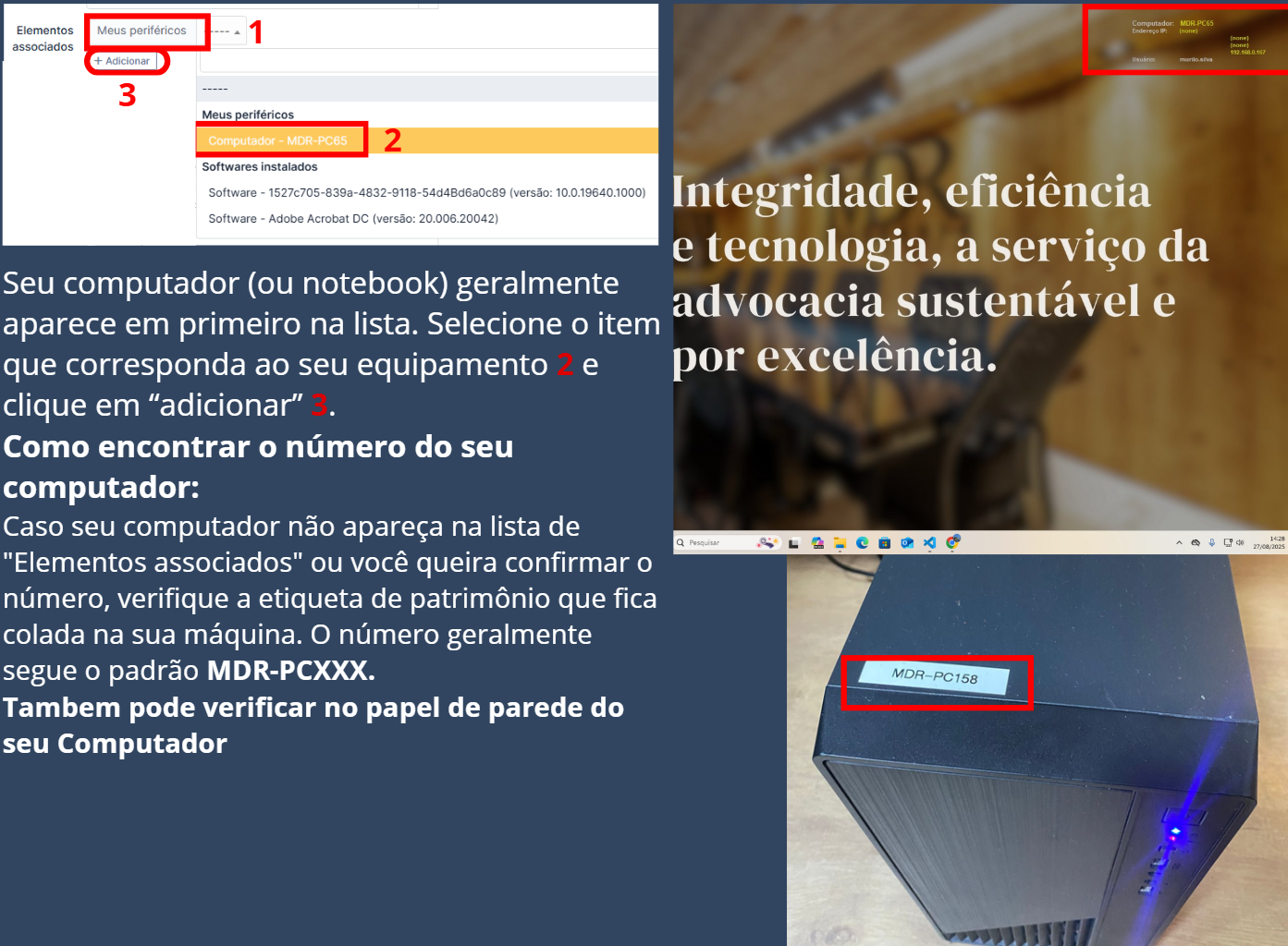 Exemplo de etiqueta de patrimônio em um computador.