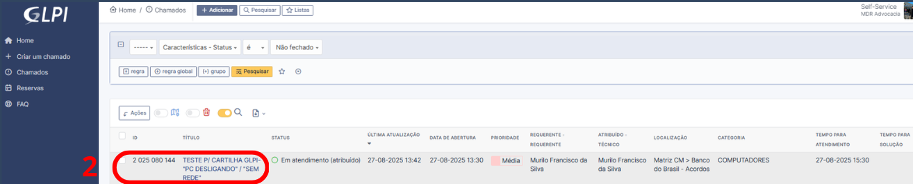 Tela de Chamados mostrando a lista de chamados e o botão Responder em um chamado específico.
